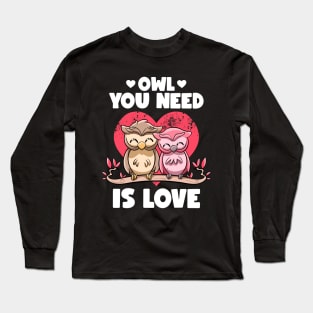 Owl You Need Is Love Adorable Owl Puns Couple Valentines Day Long Sleeve T-Shirt
